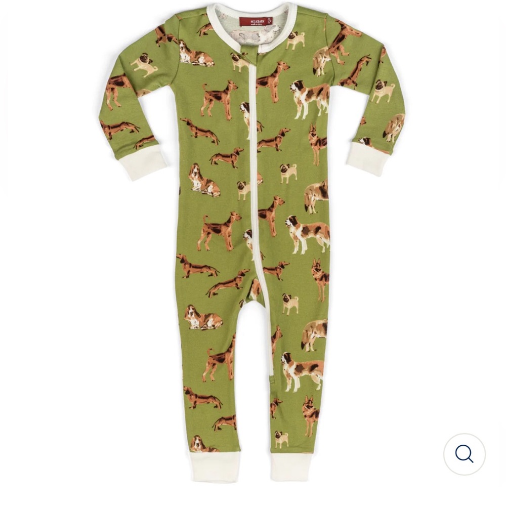 Milkbarn Green Dog Zipper Pajamas 3-6 months